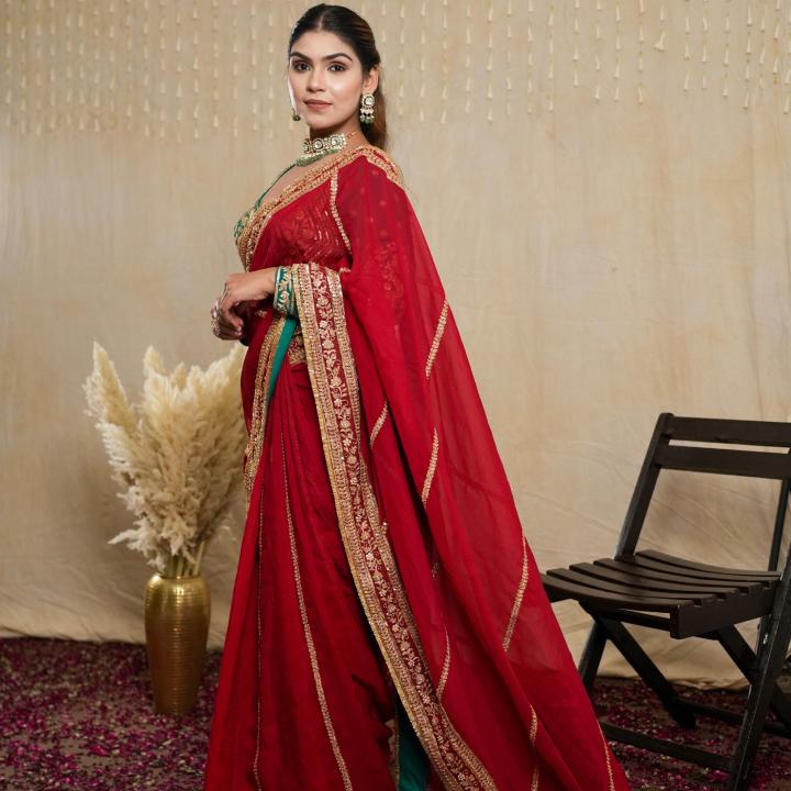 Cherry Amber Organza Saree