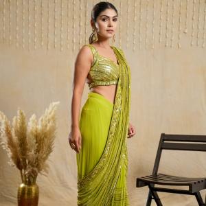 SONGBIRD GREEN DRAPE SAREE