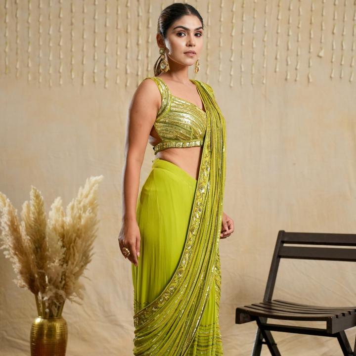 SONGBIRD GREEN DRAPE SAREE