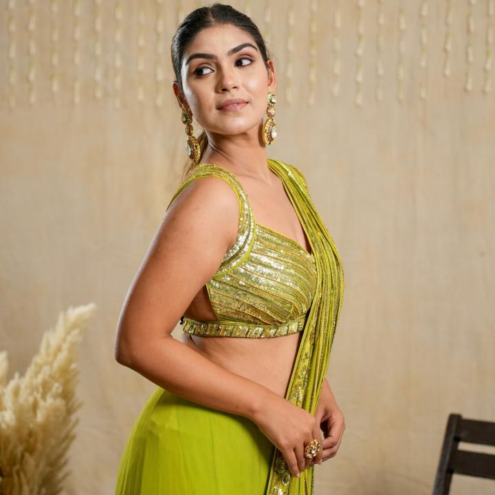 SONGBIRD GREEN DRAPE SAREE