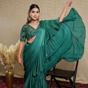 OBSIDIAN GREEN DRAPE SAREE