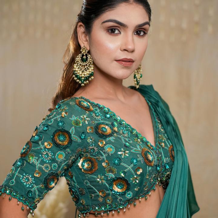 OBSIDIAN GREEN DRAPE SAREE