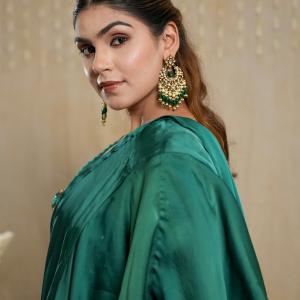 OBSIDIAN GREEN DRAPE SAREE