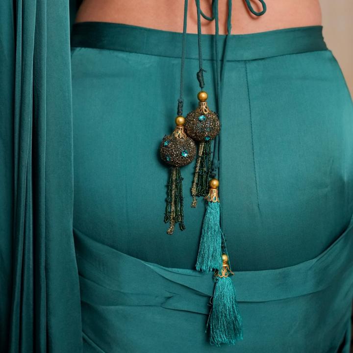 OBSIDIAN GREEN DRAPE SAREE