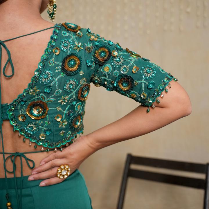 OBSIDIAN GREEN DRAPE SAREE
