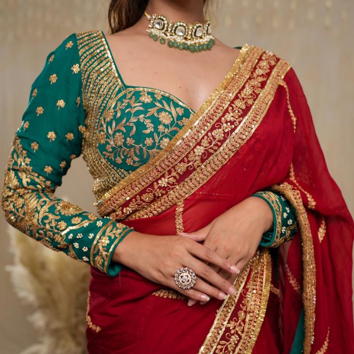 Cherry Amber Organza Saree