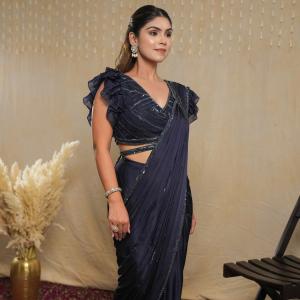 MOONLIGHT NAVY BLUE DRAPE SAREE