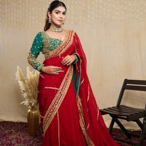 Cherry Amber Organza Saree