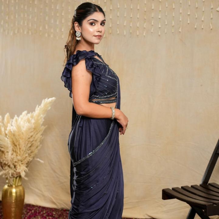 MOONLIGHT NAVY BLUE DRAPE SAREE