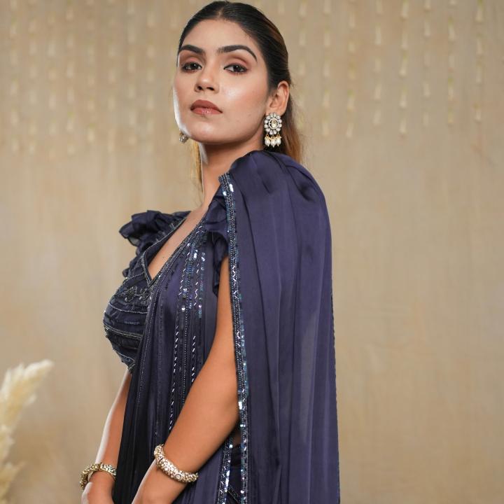 MOONLIGHT NAVY BLUE DRAPE SAREE