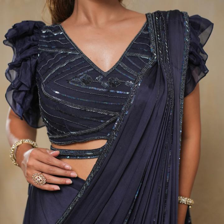 MOONLIGHT NAVY BLUE DRAPE SAREE