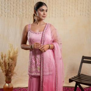 Blossom Pink Sleeveless Gharara Set