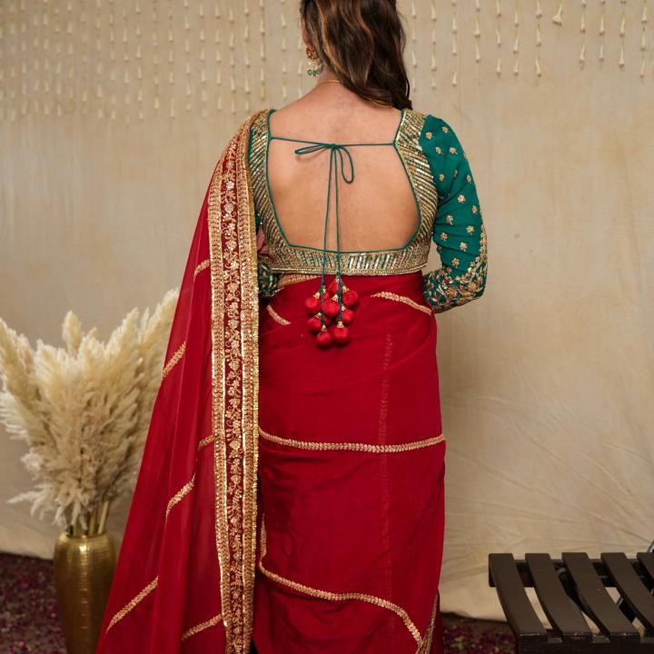 Cherry Amber Organza Saree