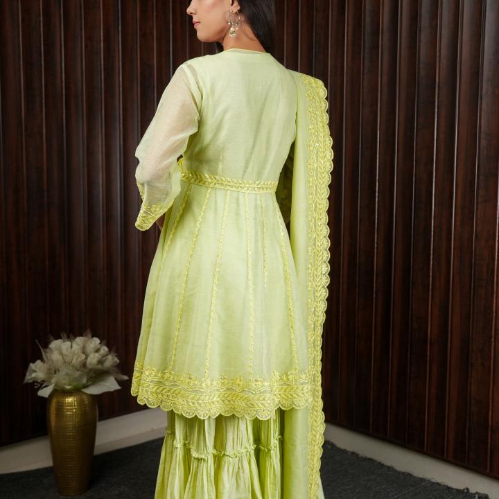 Sea Green Angrakha Garara Suit