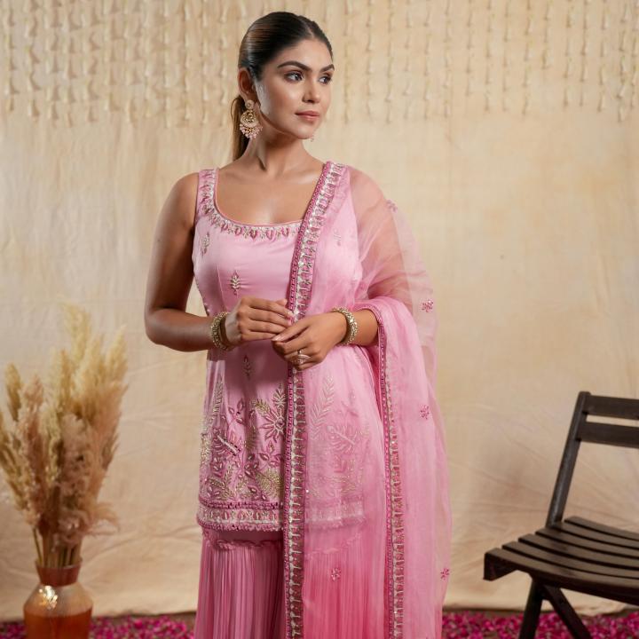 Blossom Pink Sleeveless Gharara Set
