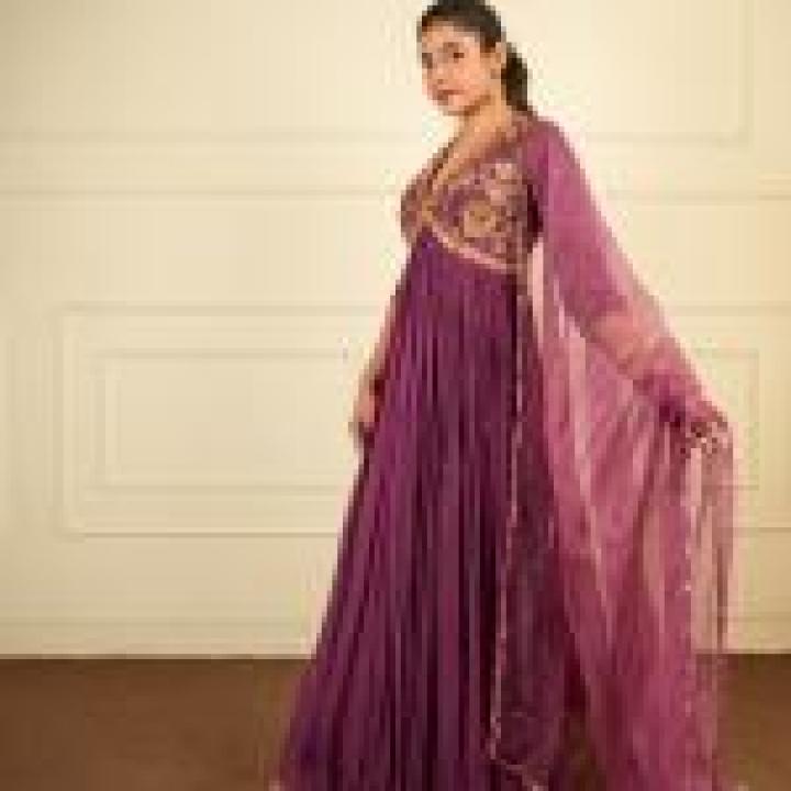 Majestic Plum Anarkali Set