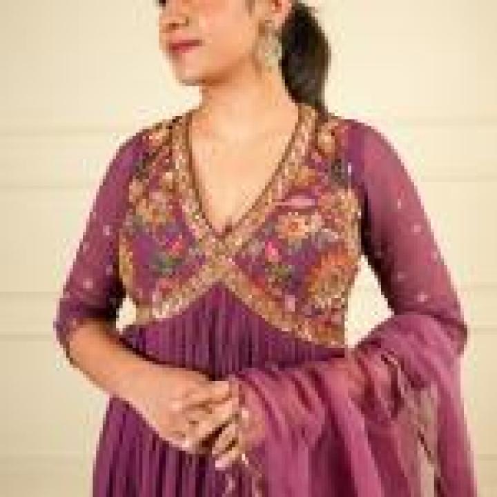 Majestic Plum Anarkali Set