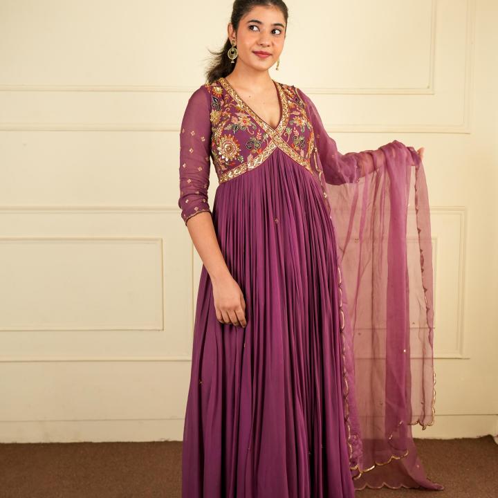 Majestic Plum Anarkali Set